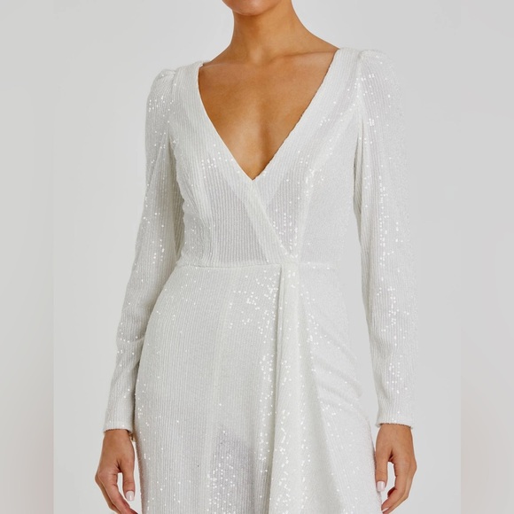 NWT $398 MAC DUGGAL FULLY Sequin Wrap Evening Gown DRESS WHITE SLIT MAXI 26395 - Picture 3 of 5